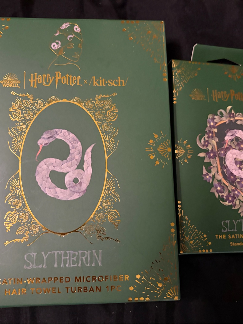 Kitsch Slytherin Satin-Wrapped Hair Towel Turban and Pillowcase
